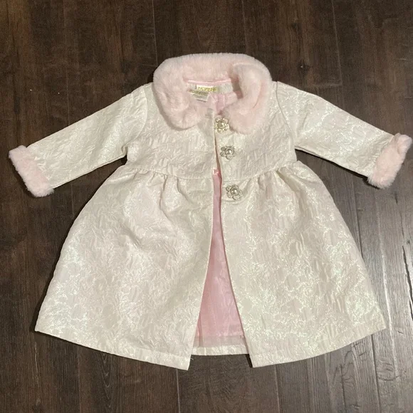 Blueberi Boulevard Baby Girls 2-Pc. Faux-Fur-Trim Coat and Dress Set - Pink
